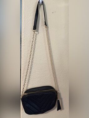 Black Crossbody Bag with Gold Chain Strap